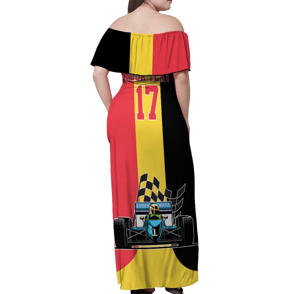 Custom Belgium Formula One Off Shoulder Maxi Dress Motorsport with Flag F1 World Championship
