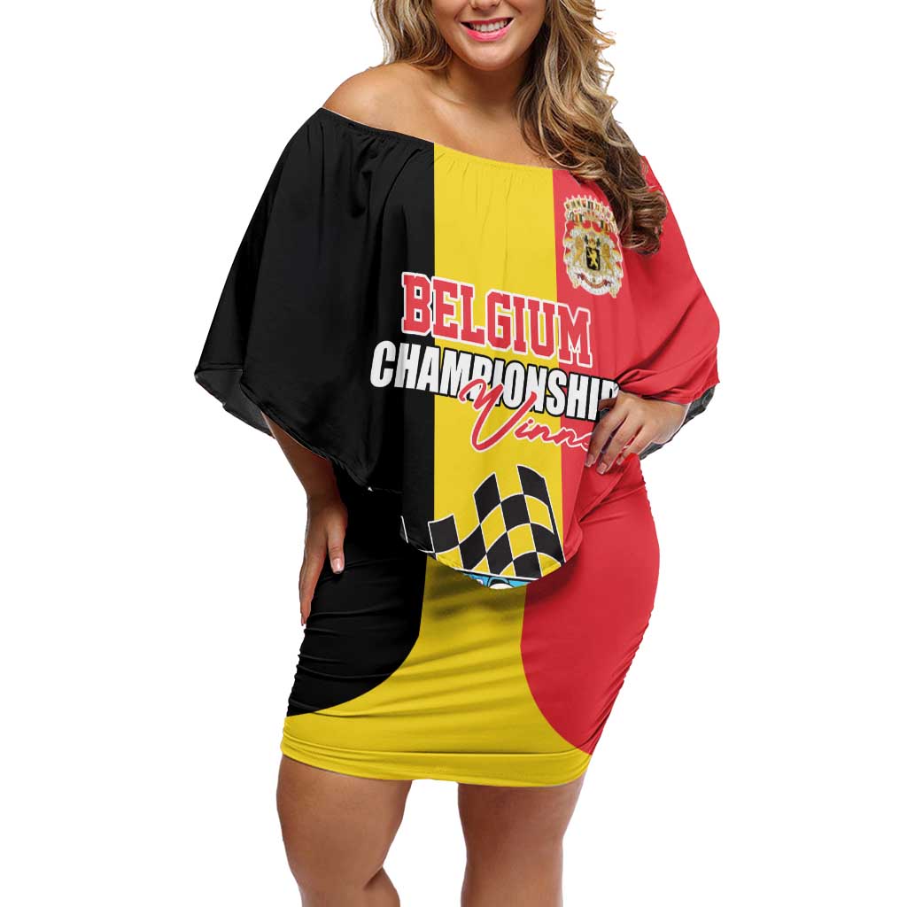 Custom Belgium Formula One Off Shoulder Short Dress Motorsport with Flag F1 World Championship