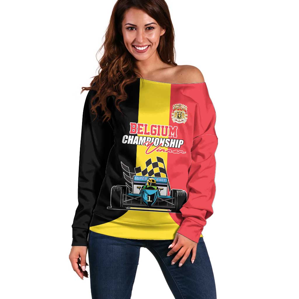 Custom Belgium Formula One Off Shoulder Sweater Motorsport with Flag F1 World Championship