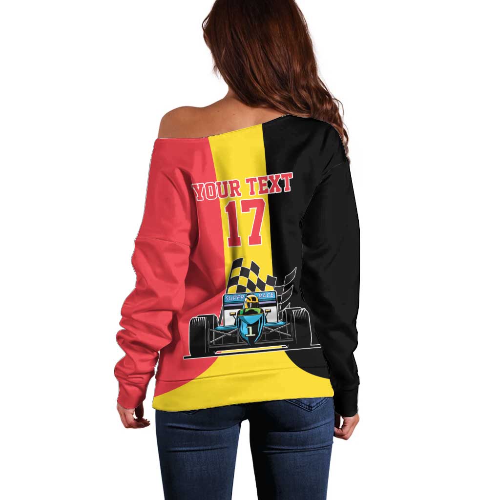 Custom Belgium Formula One Off Shoulder Sweater Motorsport with Flag F1 World Championship