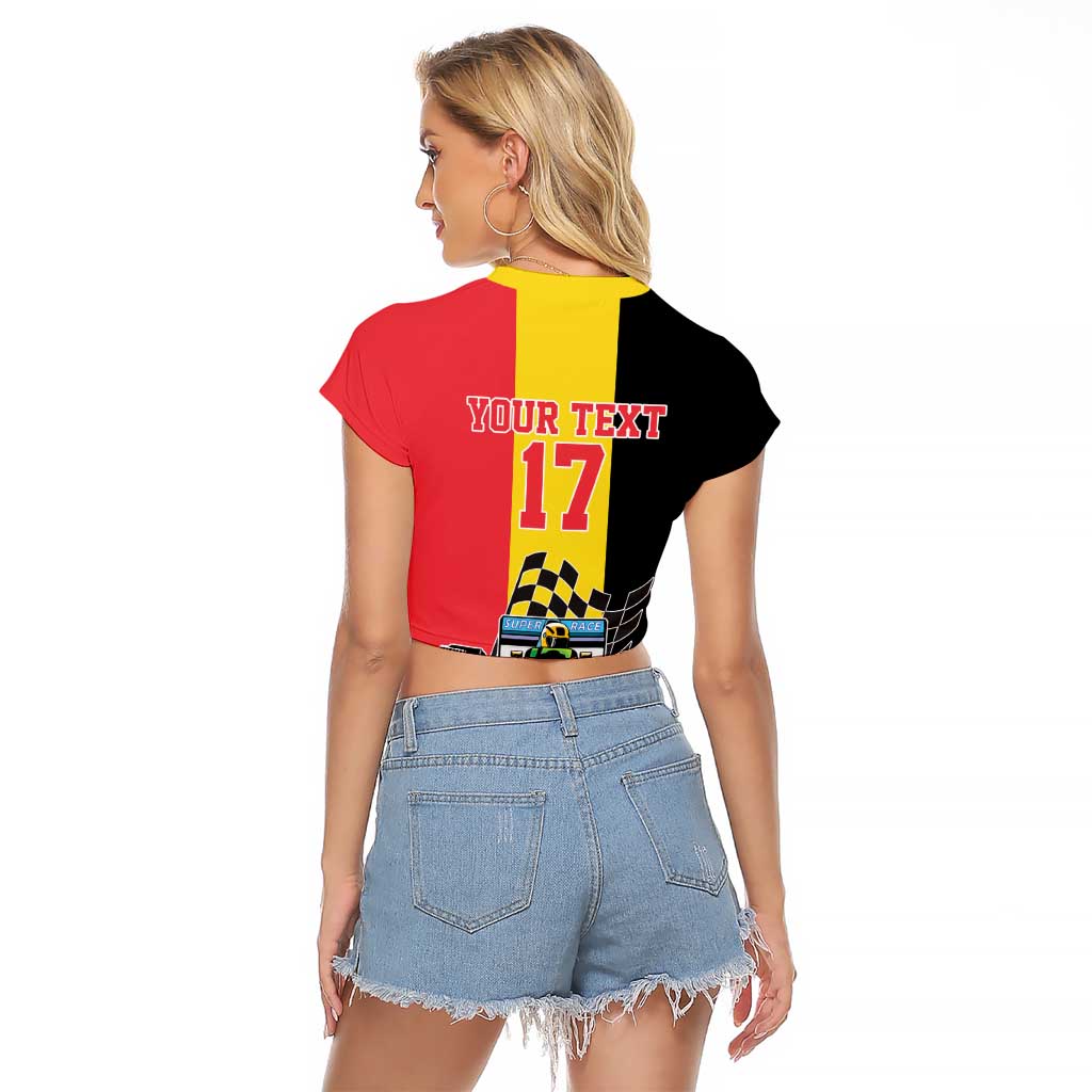 Custom Belgium Formula One Raglan Cropped T Shirt Motorsport with Flag F1 World Championship