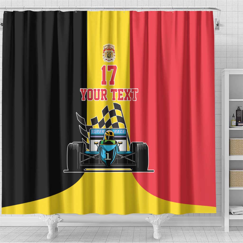 Custom Belgium Formula One Shower Curtain Motorsport with Flag F1 World Championship