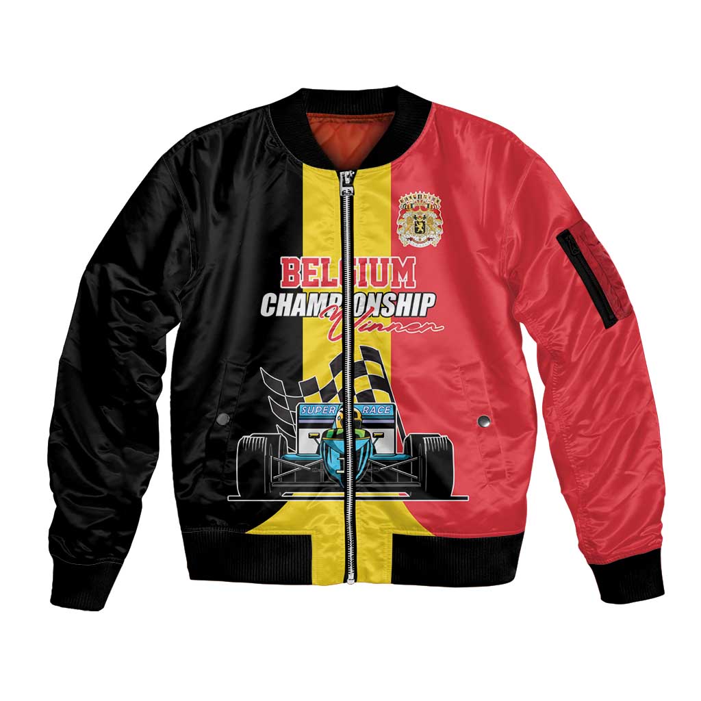 Custom Belgium Formula One Sleeve Zip Bomber Jacket Motorsport with Flag F1 World Championship