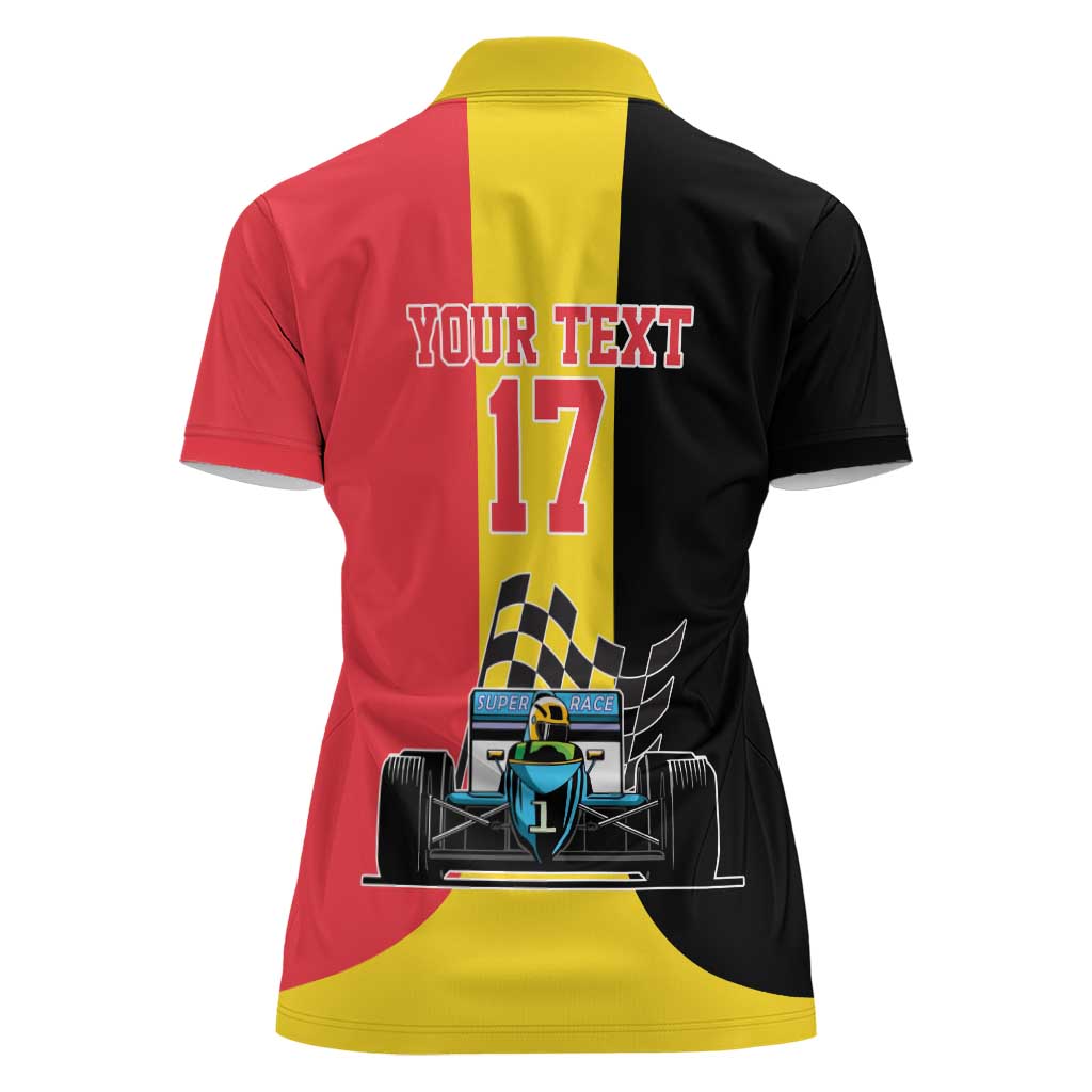 Custom Belgium Formula One Women Polo Shirt Motorsport with Flag F1 World Championship