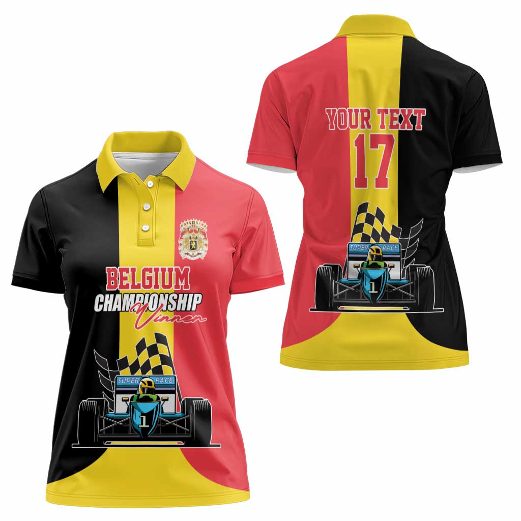 Custom Belgium Formula One Women Polo Shirt Motorsport with Flag F1 World Championship