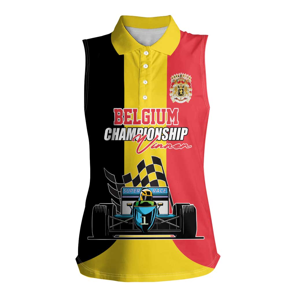Custom Belgium Formula One Women Sleeveless Polo Shirt Motorsport with Flag F1 World Championship