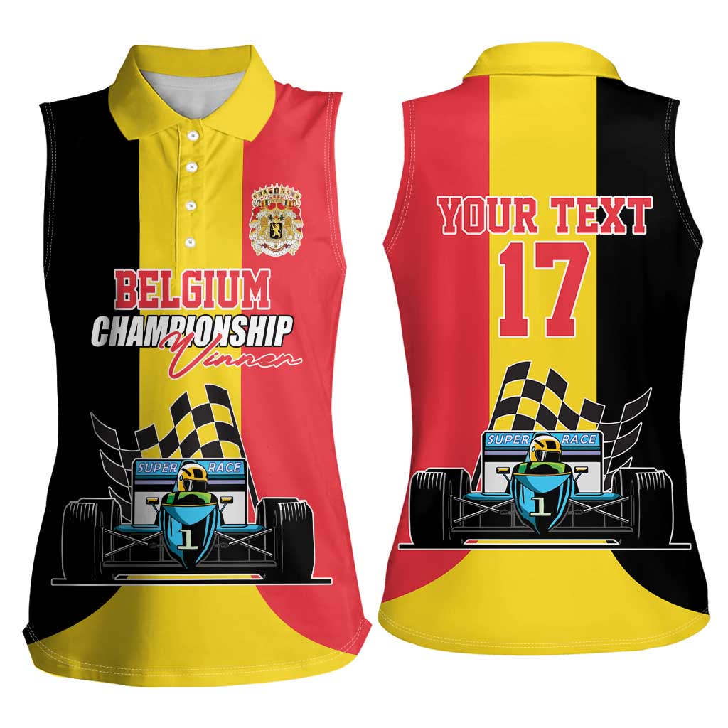 Custom Belgium Formula One Women Sleeveless Polo Shirt Motorsport with Flag F1 World Championship