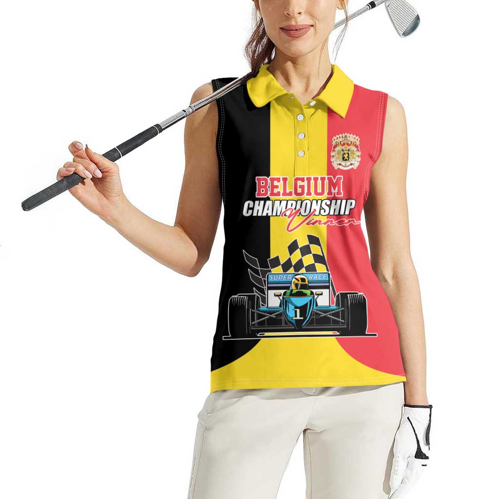 Custom Belgium Formula One Women Sleeveless Polo Shirt Motorsport with Flag F1 World Championship