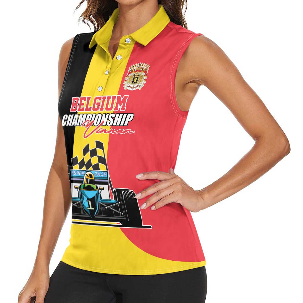 Custom Belgium Formula One Women Sleeveless Polo Shirt Motorsport with Flag F1 World Championship