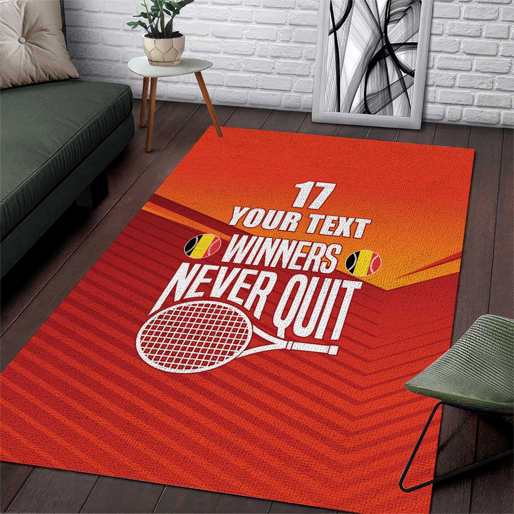 Custom Belgium Tennis Champions Area Rug Winners Never Quit with A Crowned Lion
