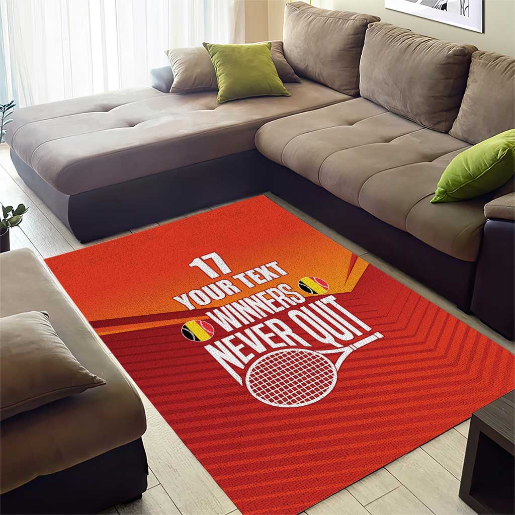 Custom Belgium Tennis Champions Area Rug Winners Never Quit with A Crowned Lion