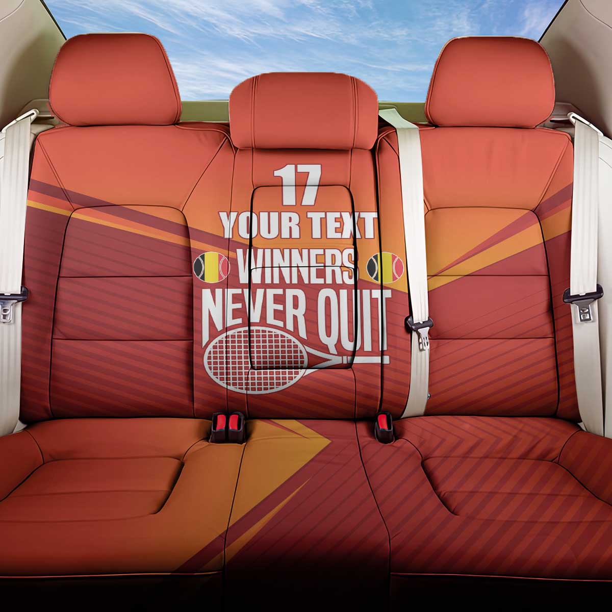 Custom Belgium Tennis Champions Back Car Seat Cover Winners Never Quit with A Crowned Lion