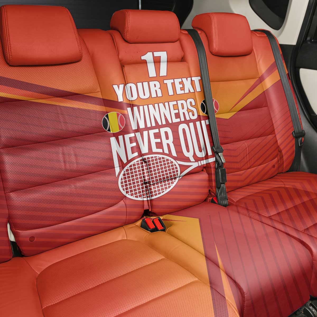 Custom Belgium Tennis Champions Back Car Seat Cover Winners Never Quit with A Crowned Lion