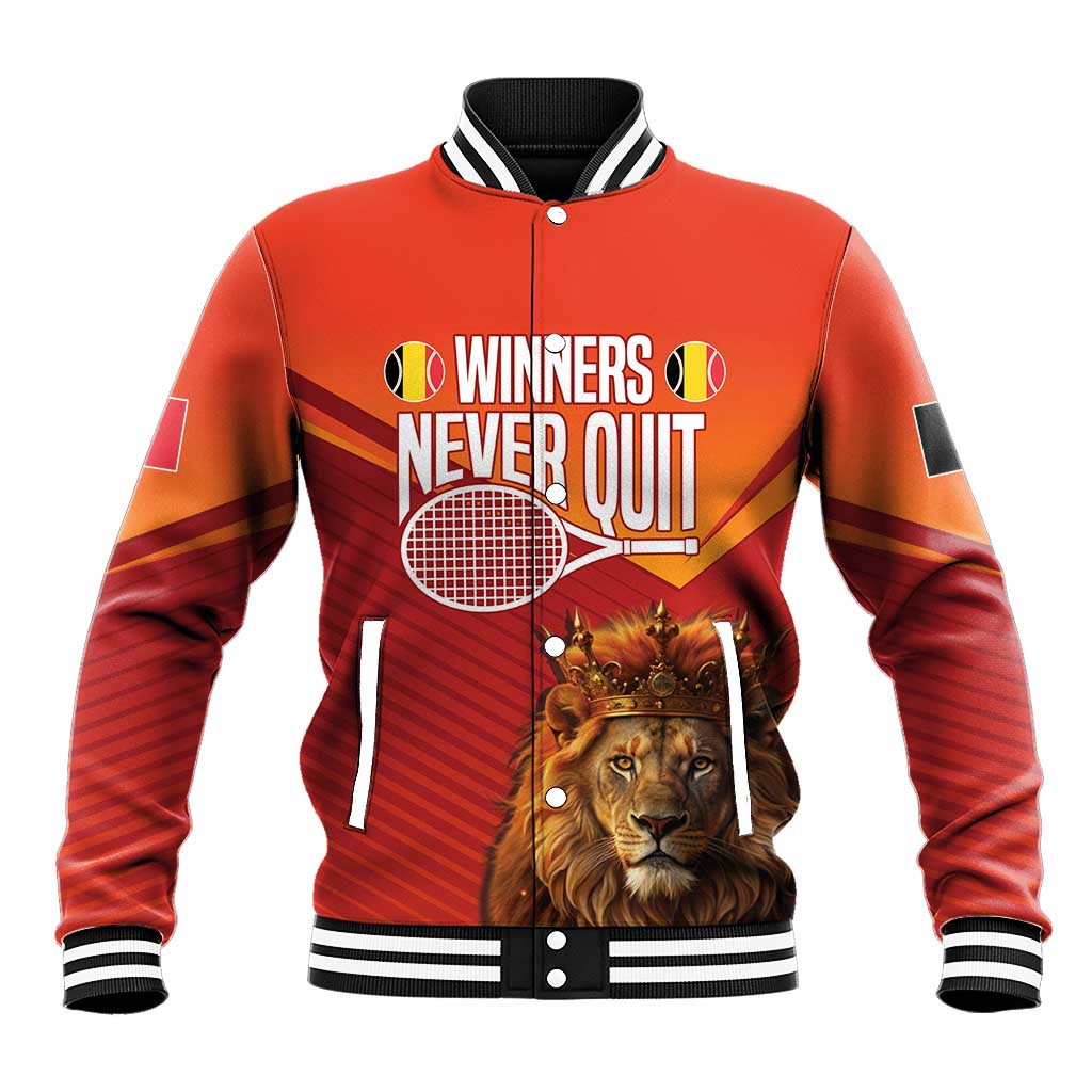 Custom Belgium Tennis Champions Baseball Jacket Winners Never Quit with A Crowned Lion