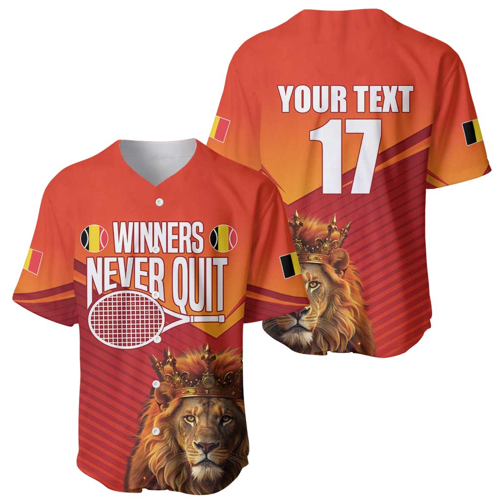 Custom Belgium Tennis Champions Baseball Jersey Winners Never Quit with A Crowned Lion