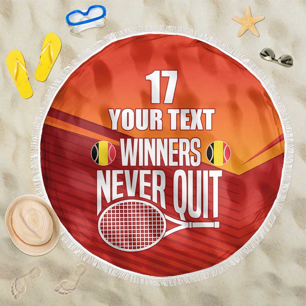 Custom Belgium Tennis Champions Beach Blanket Winners Never Quit with A Crowned Lion