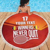 Custom Belgium Tennis Champions Beach Blanket Winners Never Quit with A Crowned Lion