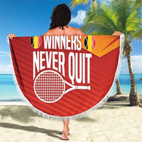 Custom Belgium Tennis Champions Beach Blanket Winners Never Quit with A Crowned Lion