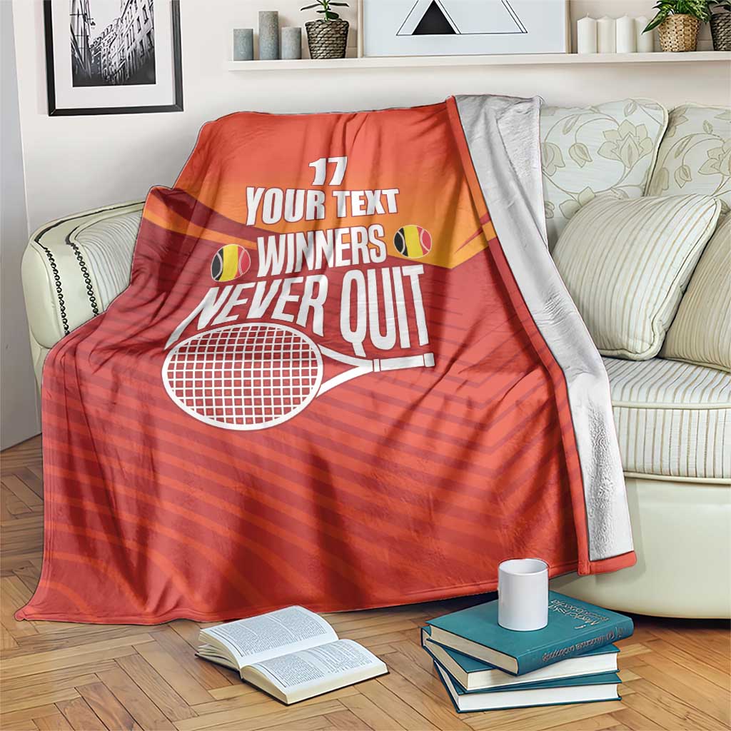 Custom Belgium Tennis Champions Blanket Winners Never Quit with A Crowned Lion