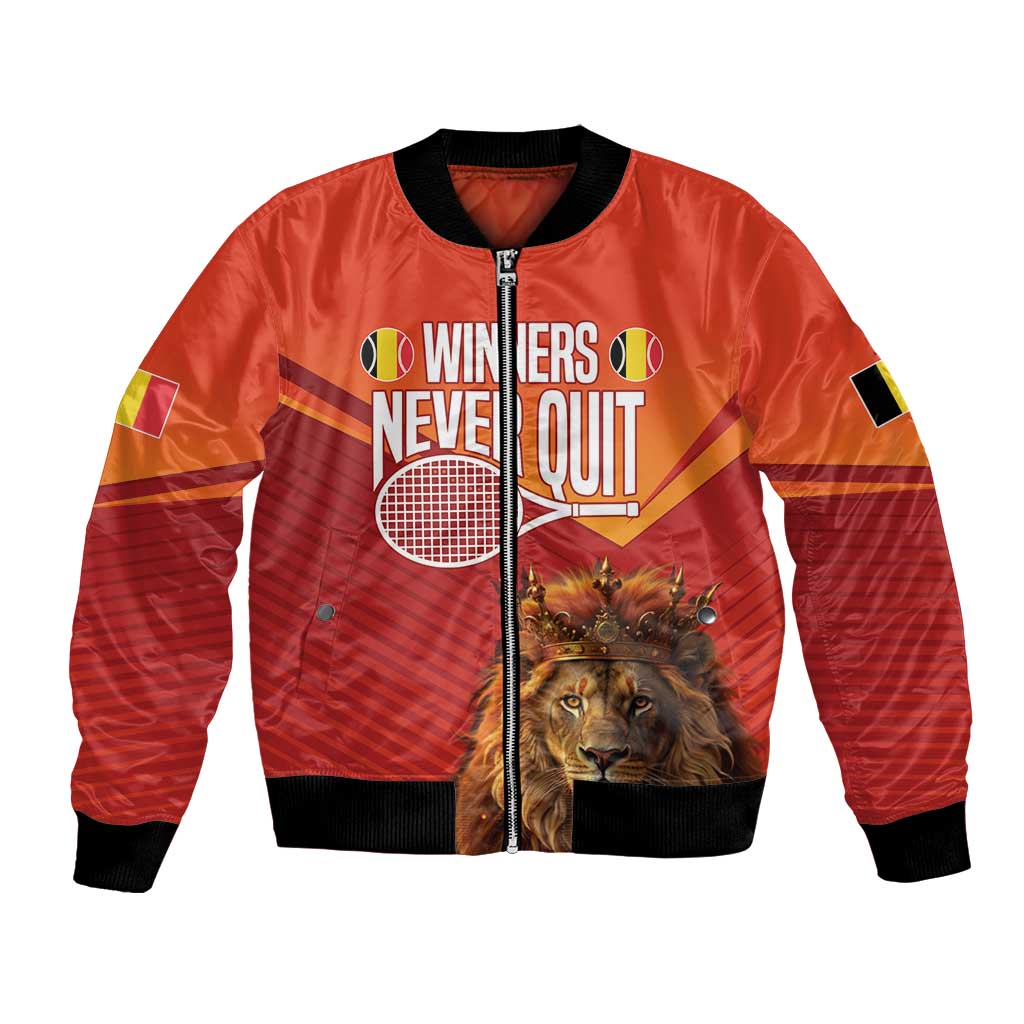 Custom Belgium Tennis Champions Bomber Jacket Winners Never Quit with A Crowned Lion