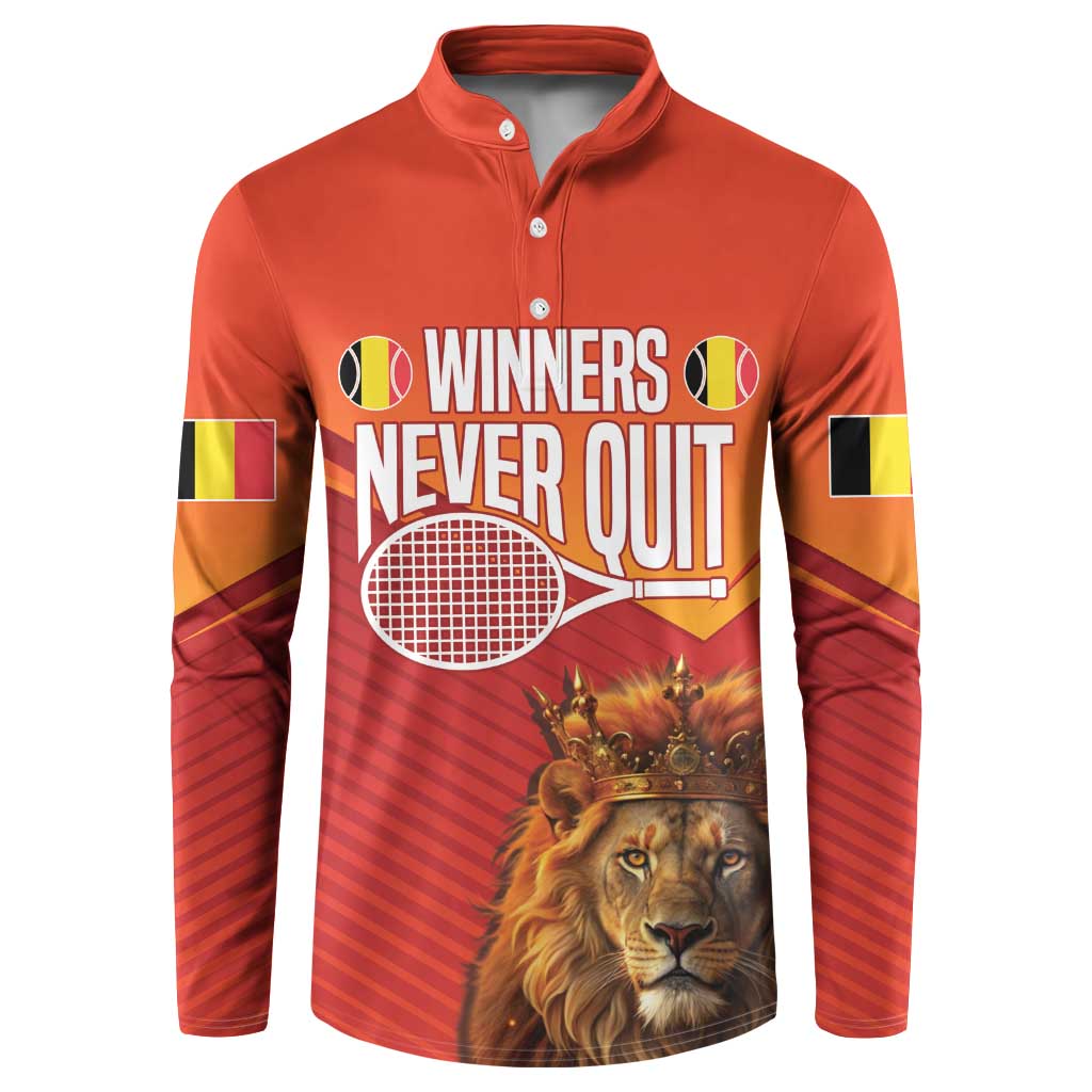 Custom Belgium Tennis Champions Button Sweatshirt Winners Never Quit with A Crowned Lion