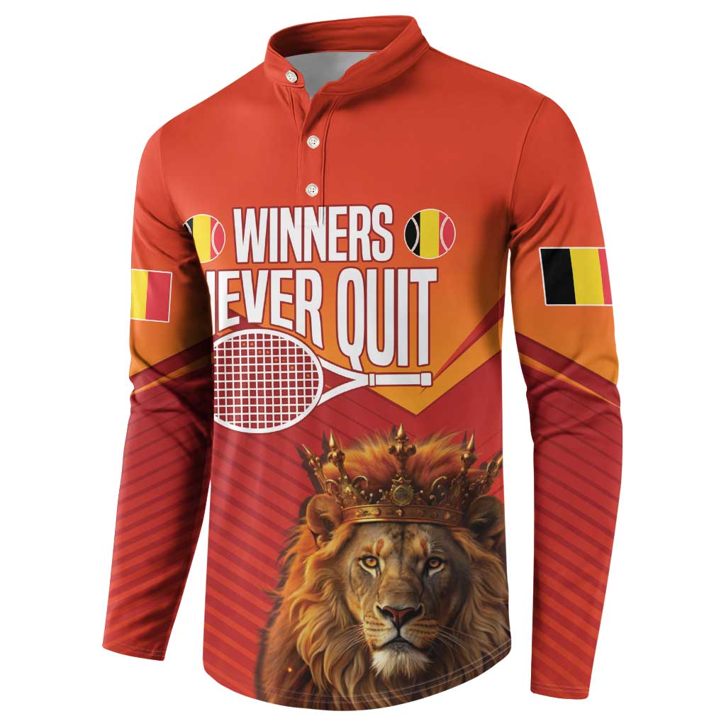 Custom Belgium Tennis Champions Button Sweatshirt Winners Never Quit with A Crowned Lion
