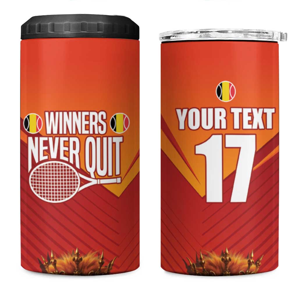 Custom Belgium Tennis Champions 4 in 1 Can Cooler Tumbler Winners Never Quit with A Crowned Lion