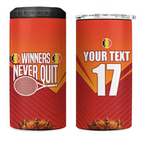 Custom Belgium Tennis Champions 4 in 1 Can Cooler Tumbler Winners Never Quit with A Crowned Lion