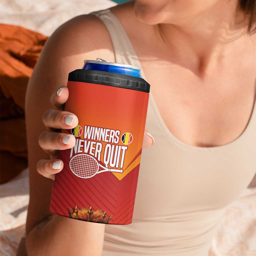 Custom Belgium Tennis Champions 4 in 1 Can Cooler Tumbler Winners Never Quit with A Crowned Lion