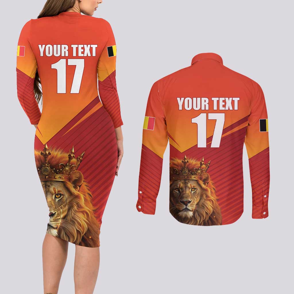 Custom Belgium Tennis Champions Couples Matching Long Sleeve Bodycon Dress and Long Sleeve Button Shirt Winners Never Quit with A Crowned Lion