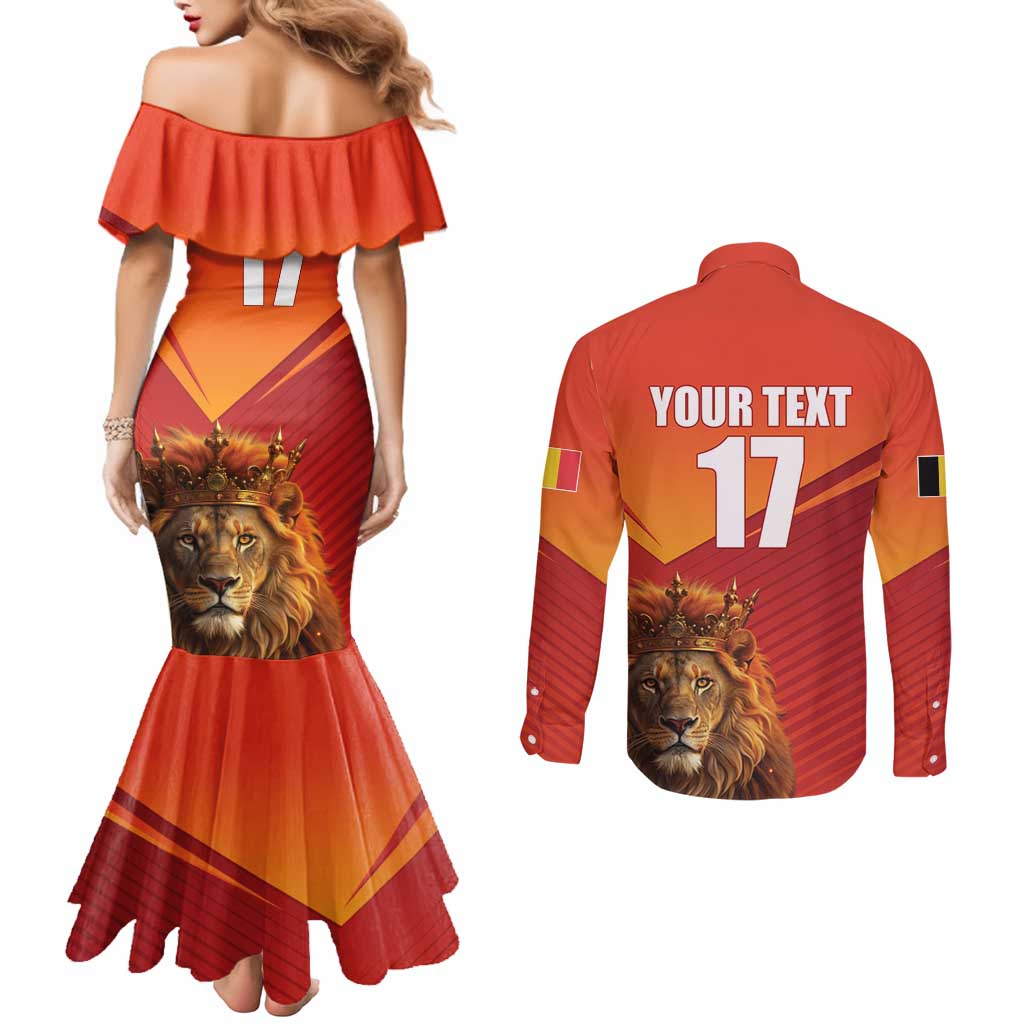 Custom Belgium Tennis Champions Couples Matching Mermaid Dress and Long Sleeve Button Shirt Winners Never Quit with A Crowned Lion