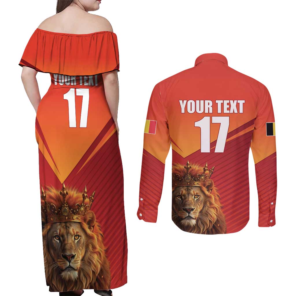 Custom Belgium Tennis Champions Couples Matching Off Shoulder Maxi Dress and Long Sleeve Button Shirt Winners Never Quit with A Crowned Lion