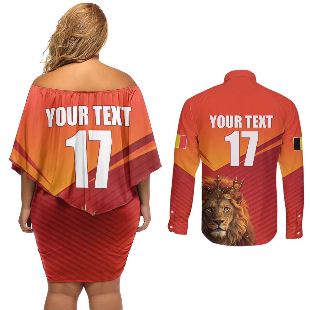 Custom Belgium Tennis Champions Couples Matching Off Shoulder Short Dress and Long Sleeve Button Shirt Winners Never Quit with A Crowned Lion