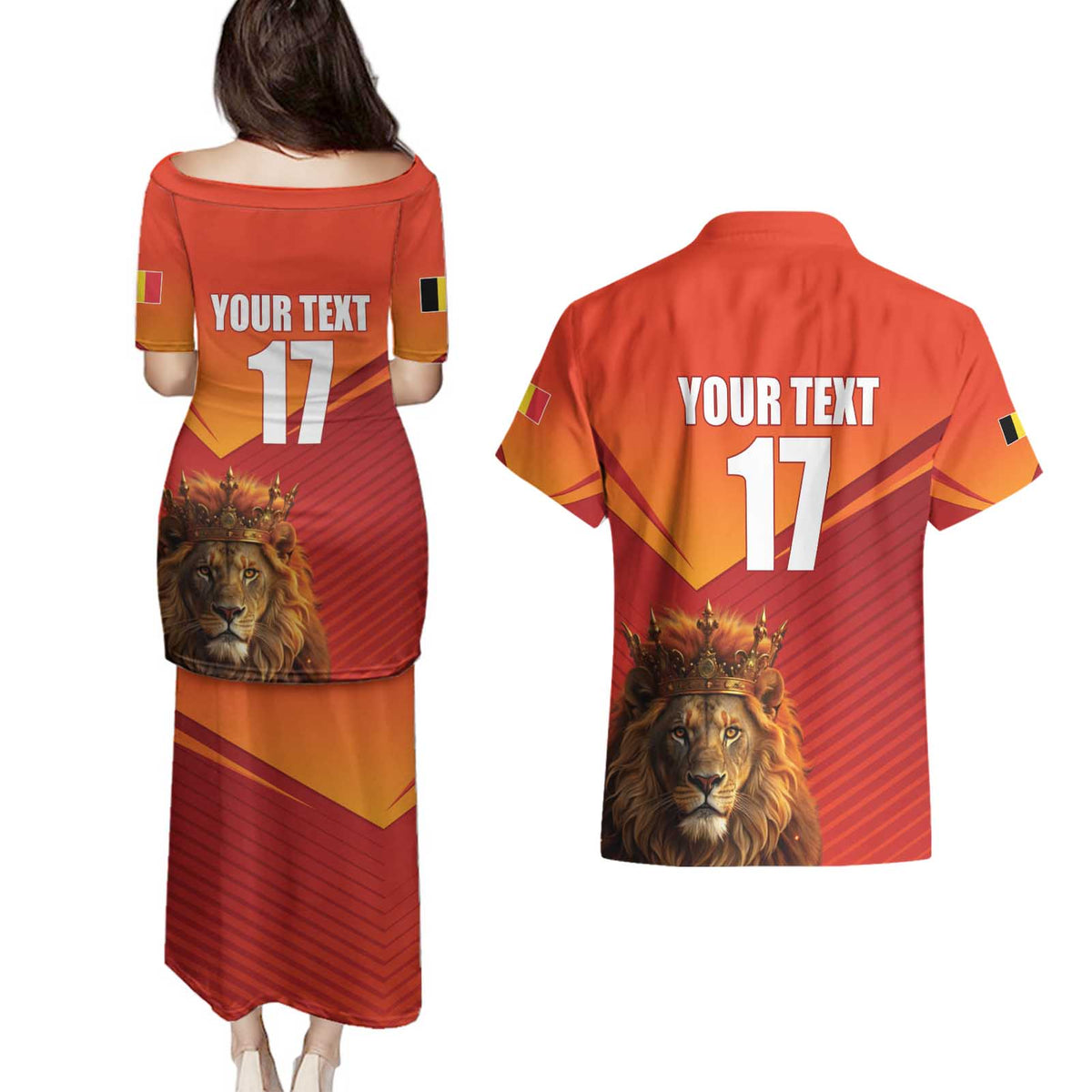 Custom Belgium Tennis Champions Couples Matching Puletasi and Hawaiian Shirt Winners Never Quit with A Crowned Lion