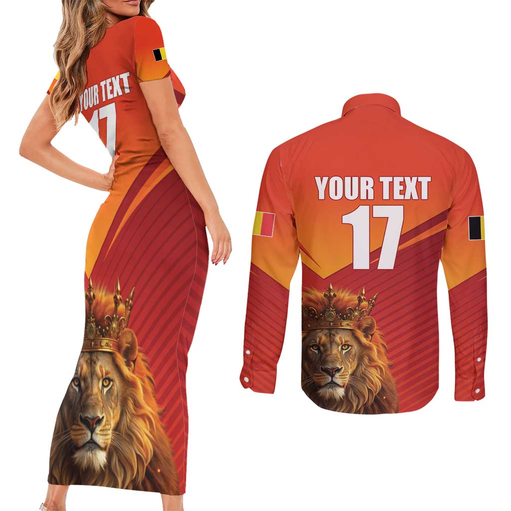 Custom Belgium Tennis Champions Couples Matching Short Sleeve Bodycon Dress and Long Sleeve Button Shirt Winners Never Quit with A Crowned Lion