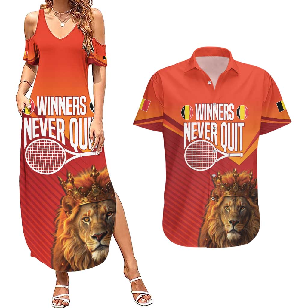 Custom Belgium Tennis Champions Couples Matching Summer Maxi Dress and Hawaiian Shirt Winners Never Quit with A Crowned Lion