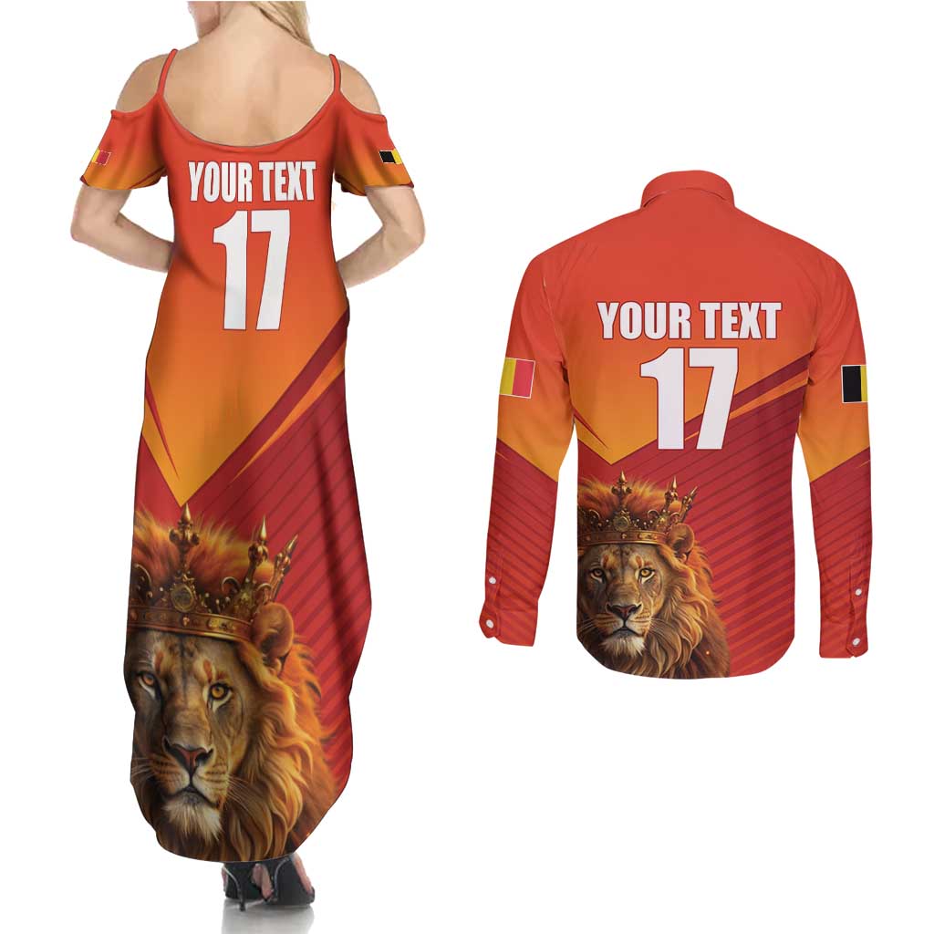 Custom Belgium Tennis Champions Couples Matching Summer Maxi Dress and Long Sleeve Button Shirt Winners Never Quit with A Crowned Lion