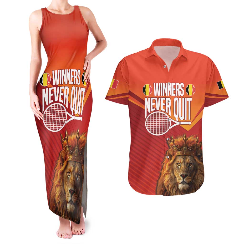Custom Belgium Tennis Champions Couples Matching Tank Maxi Dress and Hawaiian Shirt Winners Never Quit with A Crowned Lion