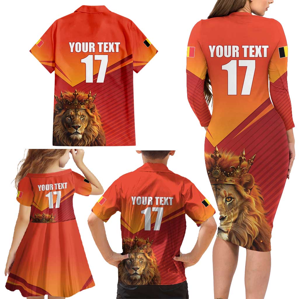 Custom Belgium Tennis Champions Family Matching Long Sleeve Bodycon Dress and Hawaiian Shirt Winners Never Quit with A Crowned Lion