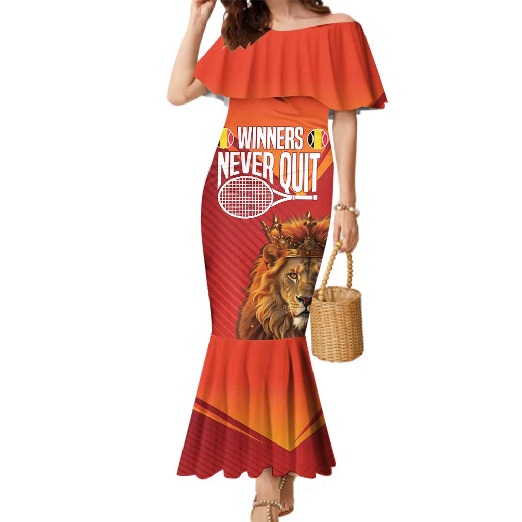 Custom Belgium Tennis Champions Family Matching Mermaid Dress and Hawaiian Shirt Winners Never Quit with A Crowned Lion
