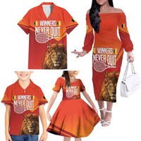 Custom Belgium Tennis Champions Family Matching Off The Shoulder Long Sleeve Dress and Hawaiian Shirt Winners Never Quit with A Crowned Lion