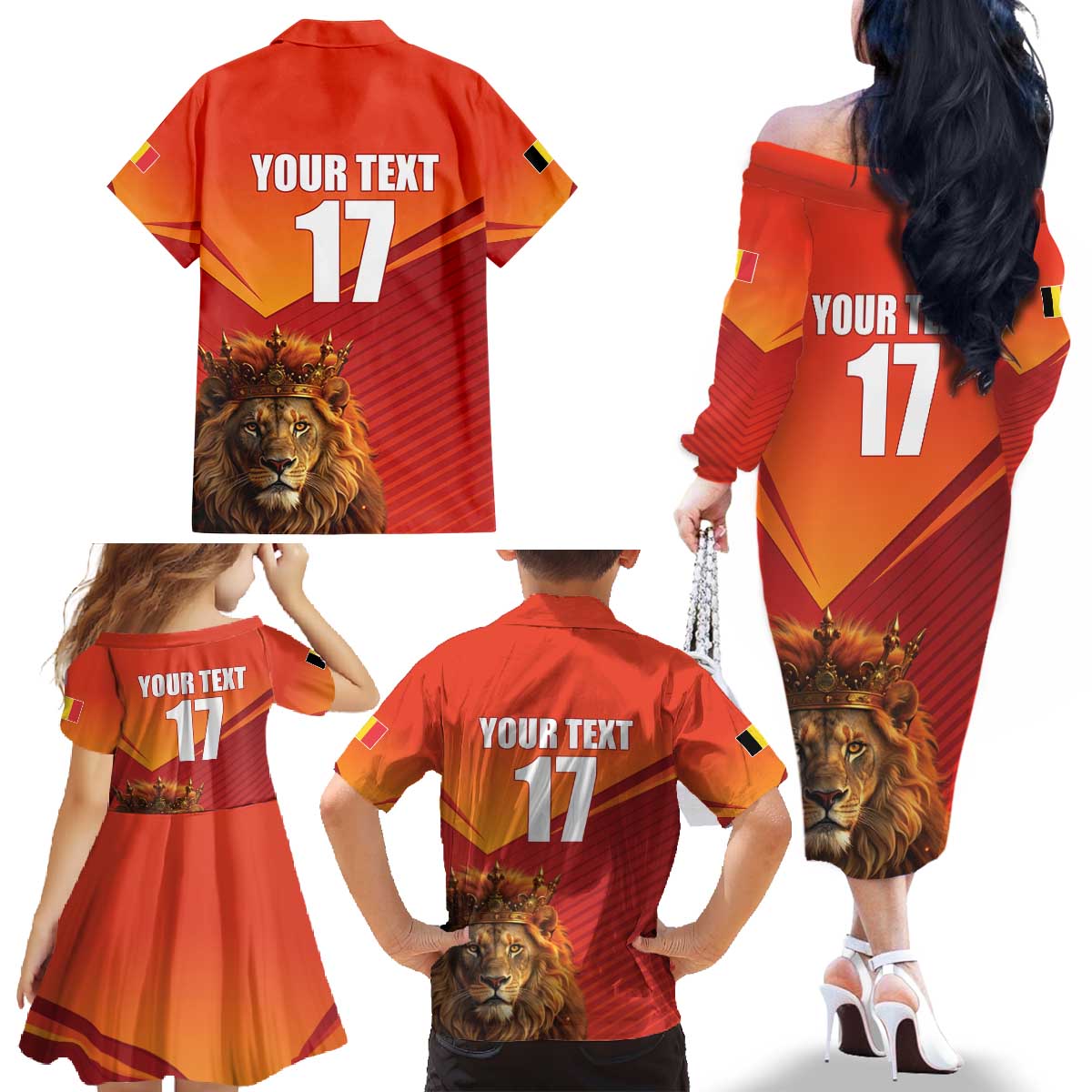 Custom Belgium Tennis Champions Family Matching Off The Shoulder Long Sleeve Dress and Hawaiian Shirt Winners Never Quit with A Crowned Lion