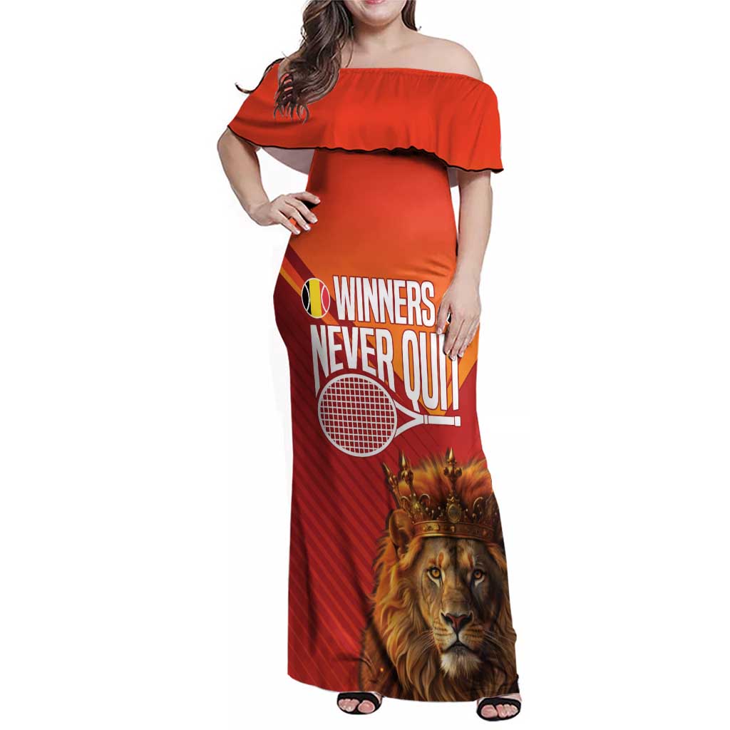 Custom Belgium Tennis Champions Family Matching Off Shoulder Maxi Dress and Hawaiian Shirt Winners Never Quit with A Crowned Lion