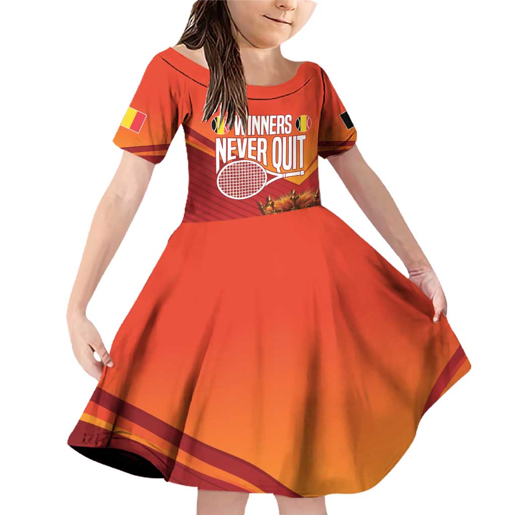 Custom Belgium Tennis Champions Family Matching Off Shoulder Short Dress and Hawaiian Shirt Winners Never Quit with A Crowned Lion