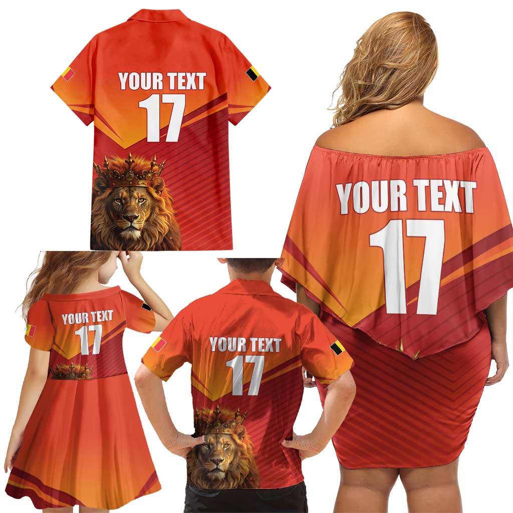 Custom Belgium Tennis Champions Family Matching Off Shoulder Short Dress and Hawaiian Shirt Winners Never Quit with A Crowned Lion