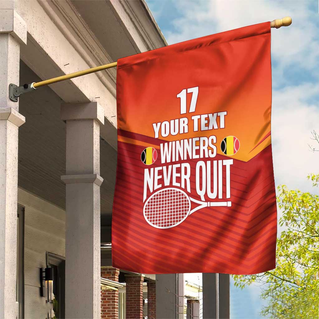 Custom Belgium Tennis Champions Garden Flag Winners Never Quit with A Crowned Lion