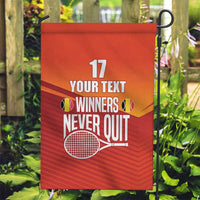 Custom Belgium Tennis Champions Garden Flag Winners Never Quit with A Crowned Lion