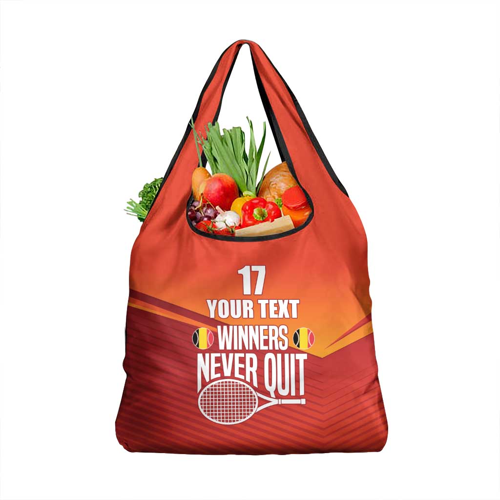 Custom Belgium Tennis Champions Grocery Bag Winners Never Quit with A Crowned Lion