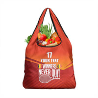 Custom Belgium Tennis Champions Grocery Bag Winners Never Quit with A Crowned Lion