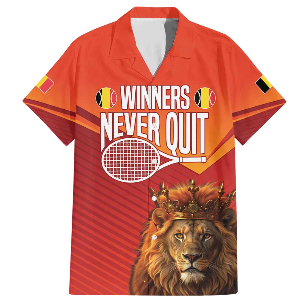 Custom Belgium Tennis Champions Hawaiian Shirt Winners Never Quit with A Crowned Lion